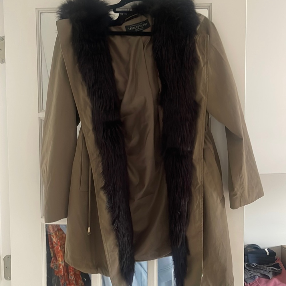 Fabulous Fur Olive Anorak Coat. Size M